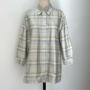 Elliott Lauren Silk Blouse NWOT Plaid Pastel Tunic Classic Button Front 12